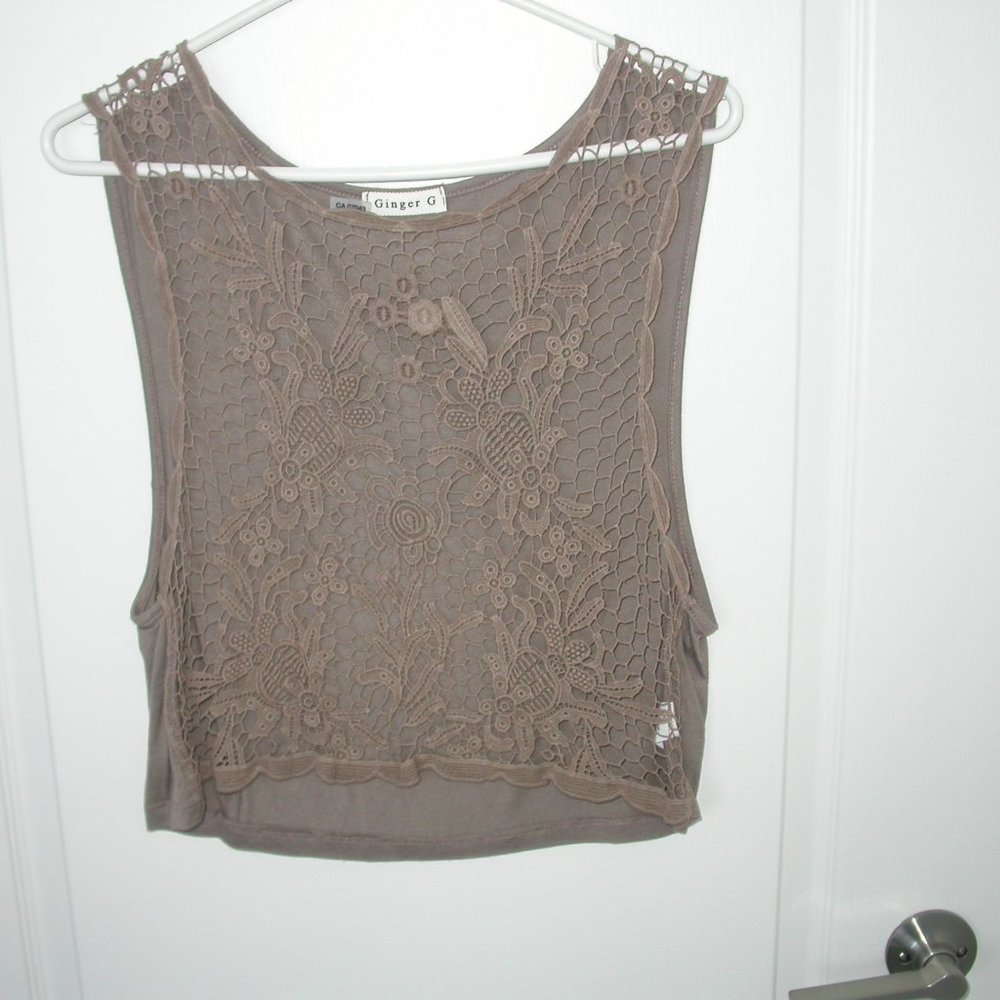 Tan Lace Front Crop Top